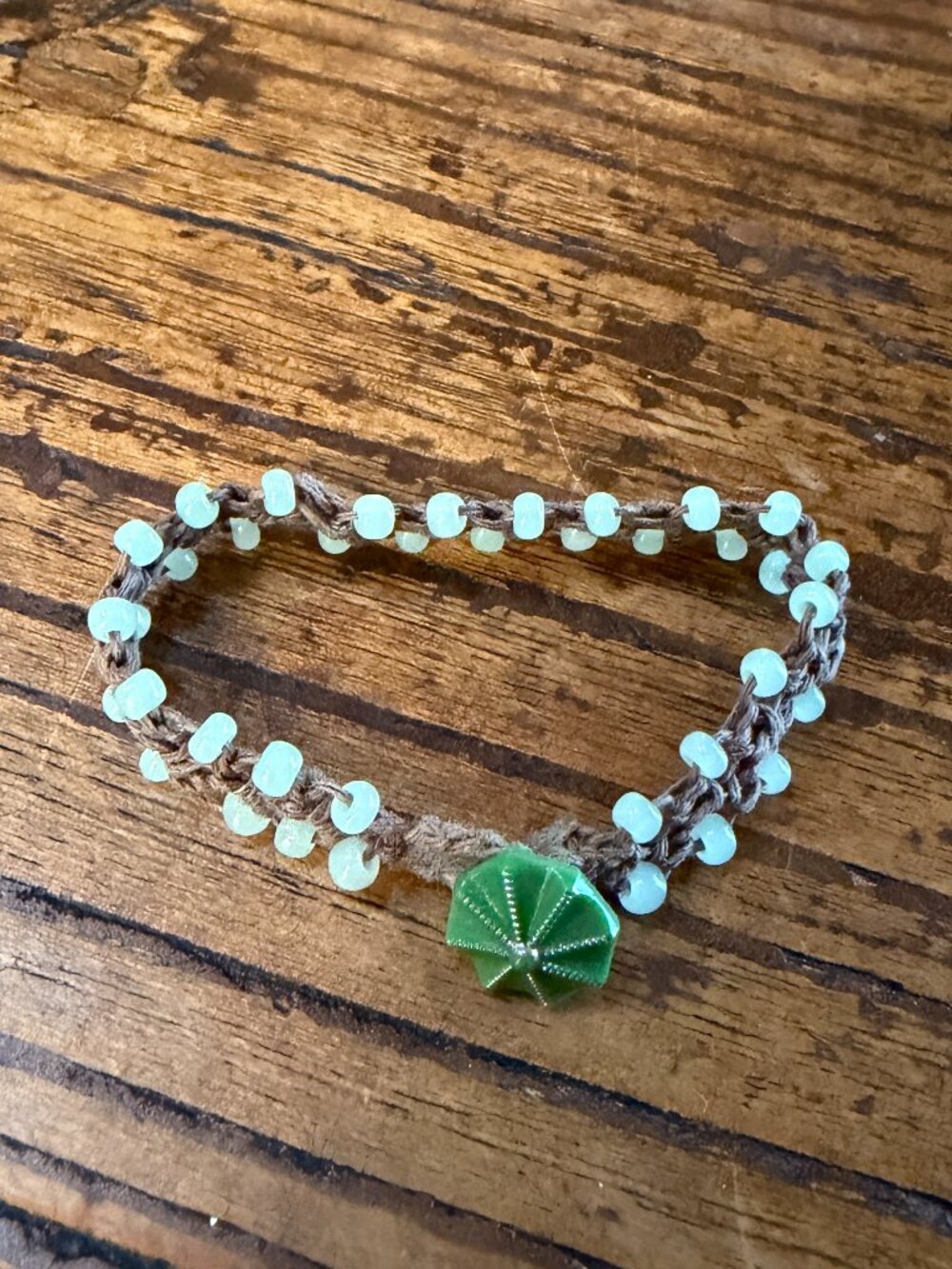 Hand Woven Bracelet with Glass Beads and Antique Button